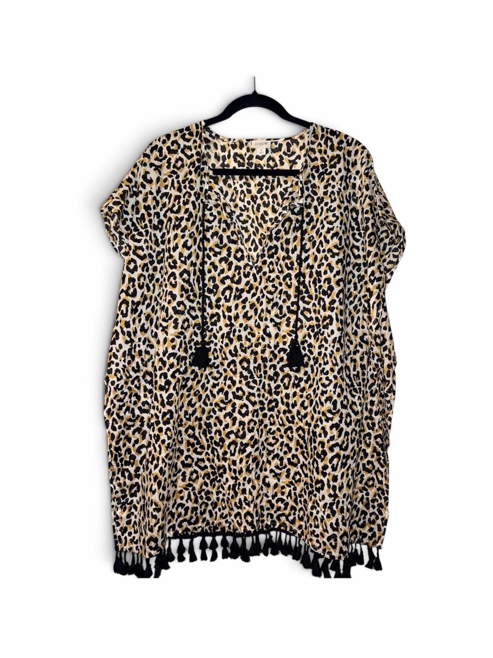 J. Crew Leopard Print Tassel Swim Coverup - Black, Tan, Cream
